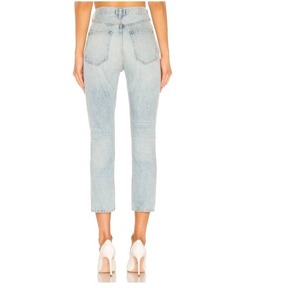 AGOLDE Riley High Rise Straight Crop Distressed Light Fading Blue Jeans Size 24 - Picture 2 of 7